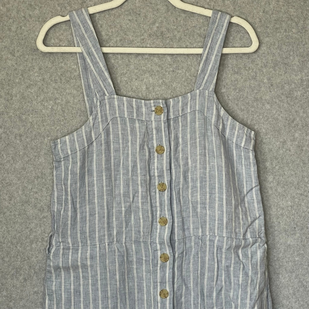 Everlane Striped Linen Blend Jumpsuit Blue White Button Front Wide Leg Size M - Picture 4 of 9